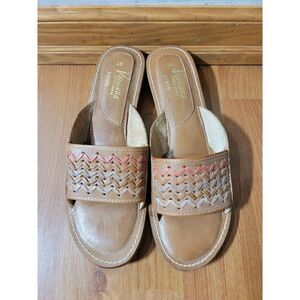 designer wood heal Vantonis leather slides made in brazil women's size 9B